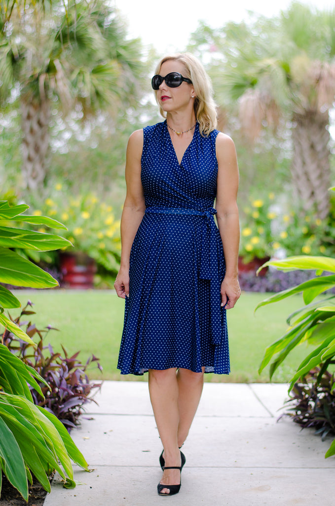 Classic Polka Dot Wrap Dress in Navy – karina dresses